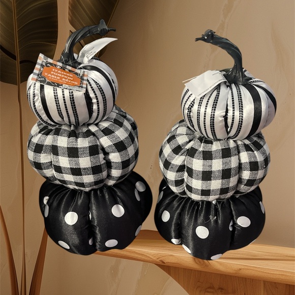 Other - Black and White Fabric Stacked Pumpkins NWT